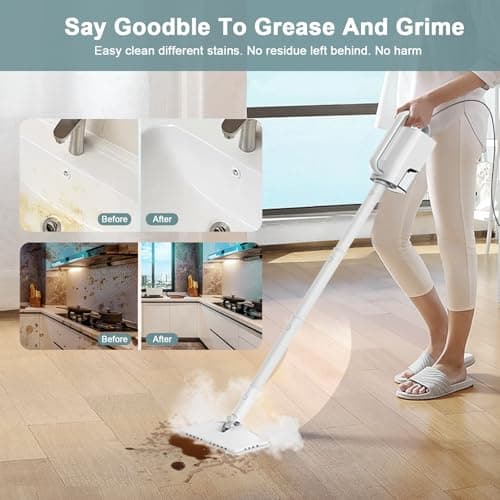 Steam Cleaner, 6 in1 Rotated Steam Mop Cleaner with 2 Modes, 2 Microfiber Pads, 400ML Removable Tank, 23FT Power Cable, Detachable Steam Mops for Floor, Laminate Floor, Tiles Cleaning (Sliver Gray) 6