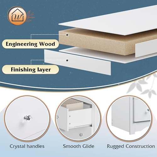 WLIVE White Dresser with 6 Drawer, 59“Wide Modern Chest of Drawers for Bedroom, Wood Large Storage Tower Unit, Closet Store Organizer for Living Room, Hallway 7