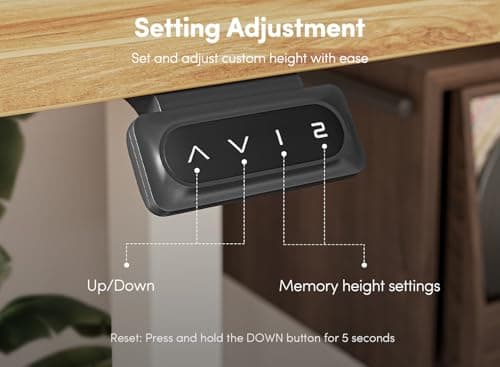 FEZIBO 55'' x 24'' Height Adjustable Electric Standing Desk with Double Drawer, Home Office Stand Up Table with 4 Height-Adjustable Feets & 2 Hooks, Light Rustic 7