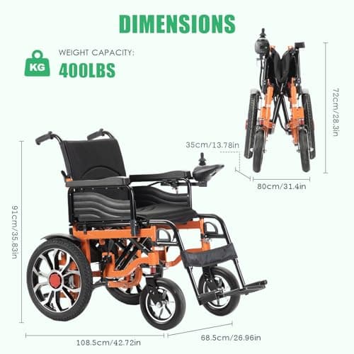 Heavy-Duty Electric Wheelchair Supporting 400 Lbs - Durable Electric Wheelchair with Foldable Frame, 20 Mile Range, Fast Charge for Seniors and Adults on Trips 8