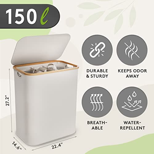 EDELFELD - Laundry Hamper with Lid [150L] - Collapsible Laundry Basket with Lid and 3 Sections - Large Hampers for Laundry with Removable Washing Bags - Freestanding Clothes Hampers for Laundry 6