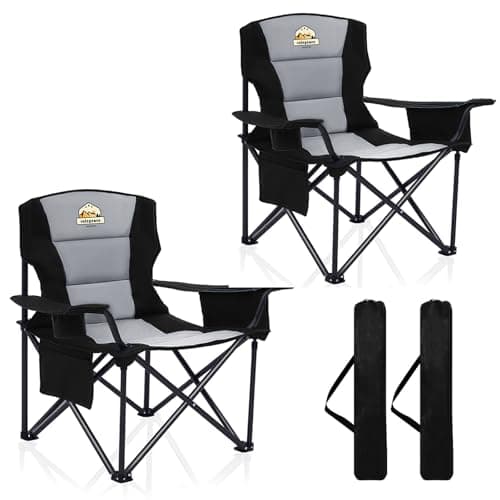 Oversized Camping Chairs 2 Pack - 450lbs Support Heavy Duty Folding Camp Chair Wide Portable Outside Collapsible Chairs with Carry Bag,Cooler,Cup Holder for Outdoor,Lawn,Sports,Baseball,Soccer-Black