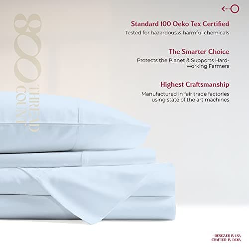Mayfair Linen Pillow Cases Queen Size Set of 2-800 Thread Count 100% Egyptian Cotton Pillow Cases Standard Size, Silky Soft, Sateen Weave Luxury Hotel Bed Pillow Covers for Sleeping - Light Blue 8