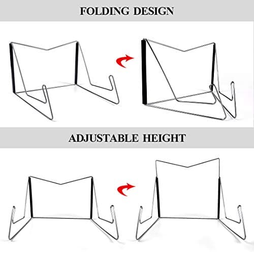 2Pcs Fold-n-Stow Book Stands, Metal Bookstand Music Book Easel Display Holder, Portable Reading Stand Book Holder, Book Bookrest for Hardcover Textbook I pad Cookbook Recipe 5