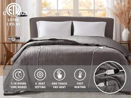 Degrees of Comfort King Electric Blanket with Dual Controls, Large Fleece Heated Blanket for Bed, Auto Shut Off, Machine Washable -Grey, 100Wx90L 6