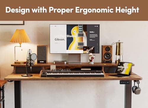 BANTI 55x24 Inch Electric Standing Desk with Double Drawers, Adjustable Height Stand Up Desk, Sit Stand Home Office Desk with Storage Shelf, Vintage Brown Top 6