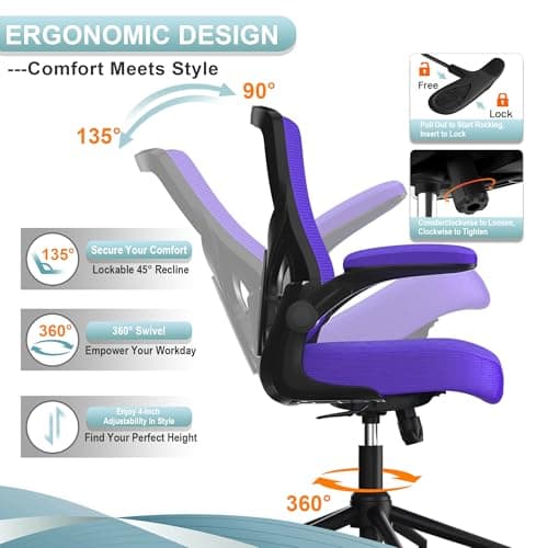 CYKOV Office Chair, High Back Desk Chair Adjustable Height and Ergonomic Design Home Office Computer Chair Executive Lumbar Support Padded Flip-up Armrest Swivel Task Chair 5