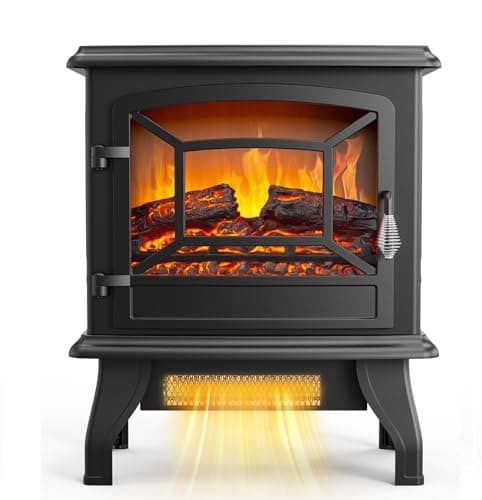 ROVSUN Electric Fireplace Stove, 20''H Freestanding Electric Space Heater with Temperature Adjustable, Realistic Flame Effect & Overheat Protectio for Indoor Bedroom Dorm Office Use, 1400W