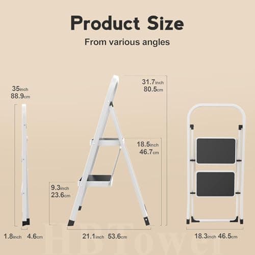 HBTower Step Ladder Folding Step Stool for Adults with Anti-Slip Pedal,330 lbs Capacity for Kitchen, Home,White 7