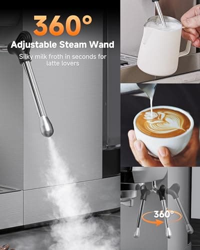 AMZCHEF Espresso Machine 20 Bar – Professional Coffee Maker with Milk Frother, Adjustable Temperature & Pressure, Compact Stainless Steel Espresso Maker for Cappuccino, Latte, Mocha, 44oz Water Tank 6
