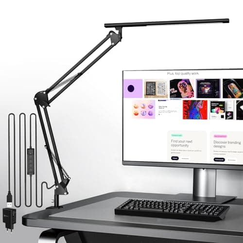 VERSKI LED Desk Lamp, Desk Light for Home Office, Architect Light, Eye-Caring Optical Lens,Table Lamp, 5 Color Modes & Brightness, Clamp Lamp with Memory Function for Drafting Reading Study, Black