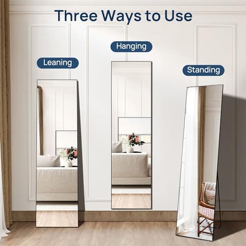 ENJOYBASICS 59"x16" Full Length Mirror with Stand, Large Full Size Body Mirror Hanging or Leaning Against Wall, Aluminum Alloy Wall Mirror, Floor Mirror for Bedroom Living Room Dressing Room, Black 6