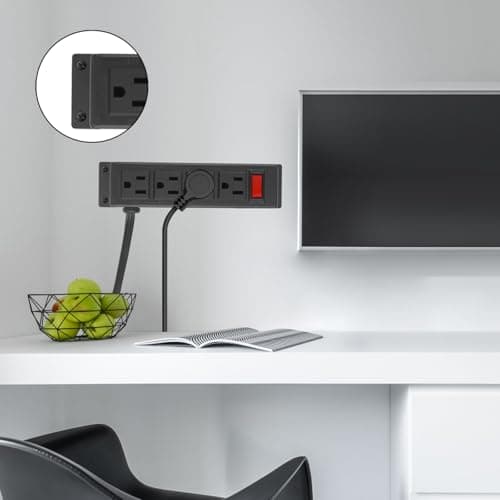 Wall Mount Power Outlet Strip, 4 Outlet Mountable Power Strip with Switch, Under Desk Power Strip Connect with 6ft Cord Mount Under Desk, Workbench, Nightstand, Dresser, Table.(Black) 7