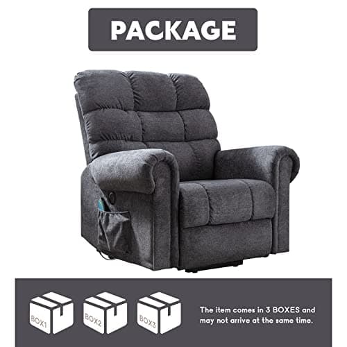 CANMOV Large Power Lift Recliner Chairs with Massage and Heat for Elderly Big People, Heavy Duty Electric Reclining Chairs Overstuffed Wide Recliner with USB Port and Side Pocket, Gray 8