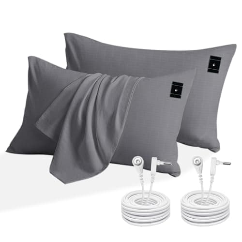 2PCS 20"*30"Grounding Pillowcase with Grounding Cord, Soft and Comfortable Cotton Grounding Pillow Cover, Reduce Inflammation Sleep Therapy Conductive Pillowcases (Gray)