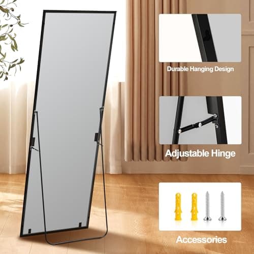 GlasFlength Full Length Mirror with Stand - 56" x 18" Full Body Mirror with Aluminum Alloy Frame, Wall-Mounted/Leaning Against Wall/Standing Floor Mirror for Bedroom, Living Room, and Entryway 5