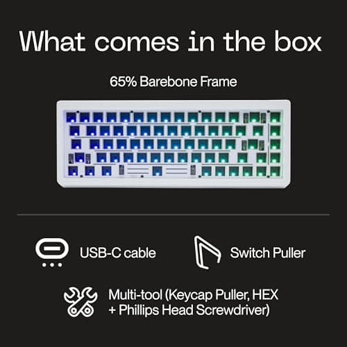 Higround Summit 2.0-65% Barebone Kit - White, Wired Mechanical Gaming Keyboard Frame, Full CNC Aluminum Case, South-Facing RGB Lightning, Gasket-Mounted Design, Triple Dampening, Hot Swappable 5