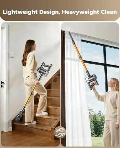 SVHT Cordless Vacuum Cleaner, 450W 40KPA Vacuum Cleaners for Home, 45Mins Lightweight Stick Vacuum with Advanced Green Light Tech, Rechargeable Battery Vacuum for Carpet,Pet Hair,Hardwood Floor 6