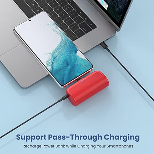 LanLuk Mini Portable Charger 5200mAh,Ultra-Compact USB C Power Bank Portable Phone Charger,PD Fast Charging Cell Phone Battery Pack Compatible with Samsung Galaxy,Moto,LG,Google Pixel Android-Red 6
