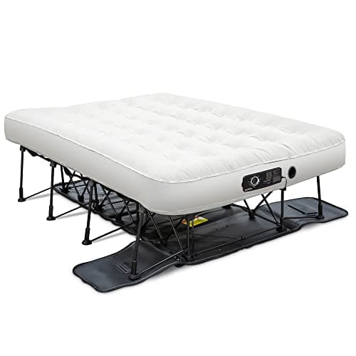 Ivation EZ®-Bed (Full) Inflatable Air Mattress with Frame & Rolling Case, Built-in Deflate Defender™ Dual Pump Technology - 3 Min Self Inflate/Deflae Raised Blow up Bed on Legs, Premium Coil Design