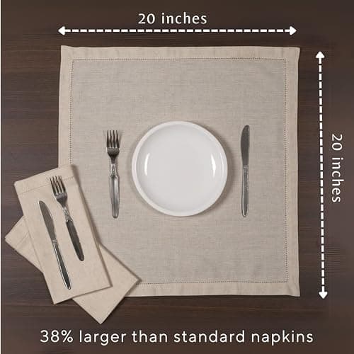 Ramanta Home Cloth Dinner Napkins in Cotton Flax Fabric with Hemstitched & Tailored Mitered Corner Finish Size 20x20 inch Set of 12 5