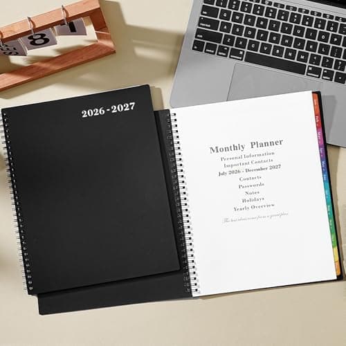 Monthly Planner 2026-2027 - JUL 2026 - DEC 2027 Planner/Calendar,18 Monthly Planner with Contacts & Passwords, 8.5" x 11" Planners 2026-2027, Colorful Tabs, Thick Paper, Black 8