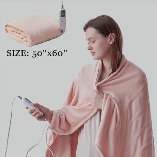 DOWNCOOL Heated Blanket, Pink Electric Blanket, Electric Throw with 1-12 Hour Timer & 10 Heat Settings, Velvet Heated Blanket with Fast Heating and Auto Shut-Off, Machine Washable(50x60 Inches) 5
