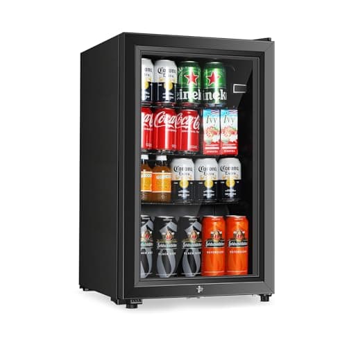 HAILANG Beverage Refrigerator, 2.3 Cu.Ft, Mini Fridge with Glass Door for Soda Beer, Freestanding Beverage Cooler for Office, Bar, Adjustable Shelving&Adjustable Foot