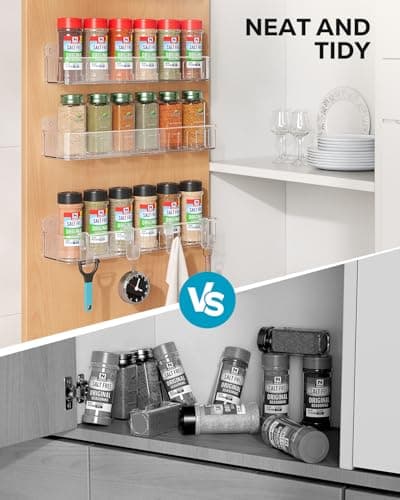 Nieifi Spice Rack Wall Mount, 4 Pack, Clear, Screw or Adhesive Installation, Spice Rack Organizer for Your Kitchen Cabinet or Pantry Door 5