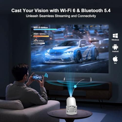 [ Projector 4k/8K & Android 14.0 ] Mini Smart Projector, Wifi 6 and Bluetooth 5.4, Short Throw, Built in Apps, Auto Keystone, Outdoor Movie Projector Portable HY300Pro+ (2026 Upgrade) 6