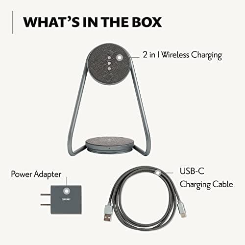 COURANT MAG:2 Classics Wireless Charging Stand - Italian Leather, 2 in 1 Multi-Device Charger - Magnetic Stand for MagSafe iPhones 16, 15, 14, 13, 12 with Charging Base for AirPod Cases, (Ash) 6