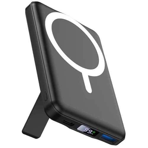 AOGUERBE for Mag-Safe Portable Charger, 10000mAh Magnetic Power Bank 22.5W Fast Charging,Mini Battery Pack Wireless with LED Display&Foldable Stand for iPhone 17/16/15/14/13/12 Series (Obsidian Black)