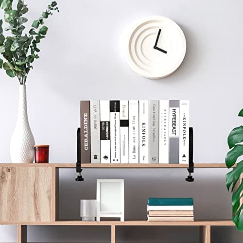 AJART Adjustable Book Ends for Shelves: Black Heavy Duty Bookends - Metal Clamp Book Organizer Storage Holders 7