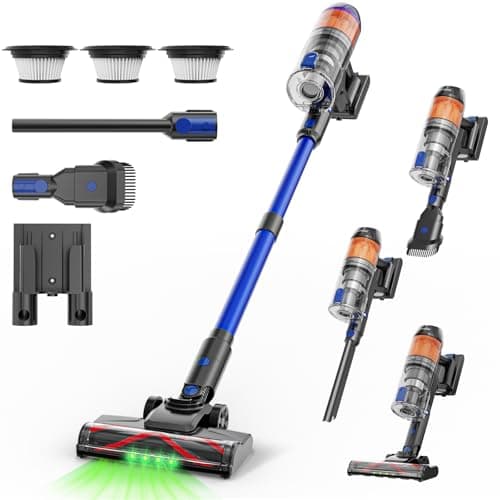 COTIAR Cordless Vacuum Cleaner, 500W Vacuum Cleaners for Home Pet Hair, 60Mins Cordless Stick Vacuums with LED Display, Anti-Tangle, Lightweight Vacuum for Hard Floors, Carpet,Blue