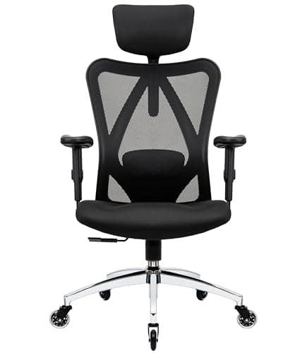 Duramont Ergonomic Office Chair - Adjustable Desk Chair with Lumbar Support and Rollerblade Wheels - High Back Chairs with Breathable Mesh - Thick Seat Cushion, Head, and Arm Rests - Reclines (Black)