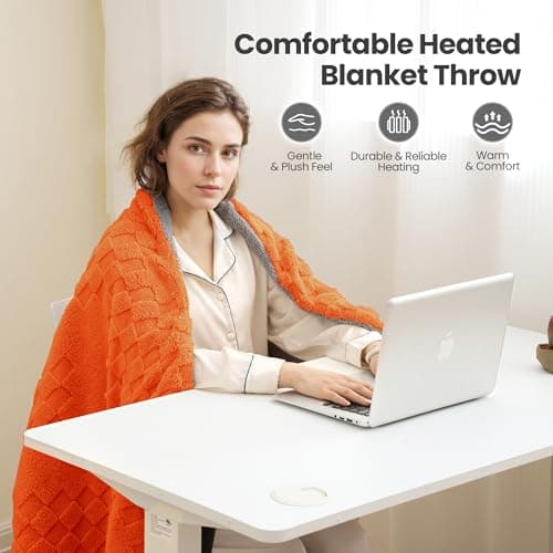 Heated Blanket, 50x60 Inch Electric Blanket, Throw Blanket with 6 Heat Settings and 1-4H Auto Off Timer, Machine Washable, Soft Flannel Fleece for Couches, Beds Office (Orange) 6