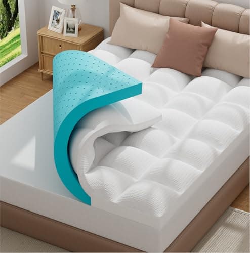 Bedluxury Dual Layer 3 Inch Memory Foam Mattress Topper King Size,2 Inch Gel Memory Foam and 1 Inch Cooling Pillow Top Mattress Pad Cover for Back Pain,Comfort Support & Pressure Relief