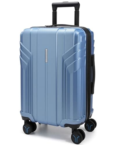 BAGSMART Expandable Carry On Luggage 22x14x9 Airline Approved, 1OO% PC Lightweight Hard Shell Suitcase, 20 Inch Travel Luggage with Spinner Wheels, Waterproof Rolling Suitcase,Blue