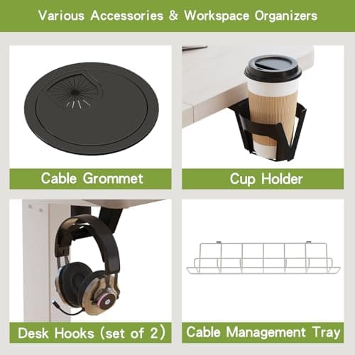 Radlove Dual Motors Height Adjustable 55 x 30'' Electric Standing Desk with Drawer 4 Memory Keys, Fast Charging Port, 265LBs Load Capacity with Splice Board Home Office Desk, Oak Top + White Frame 5