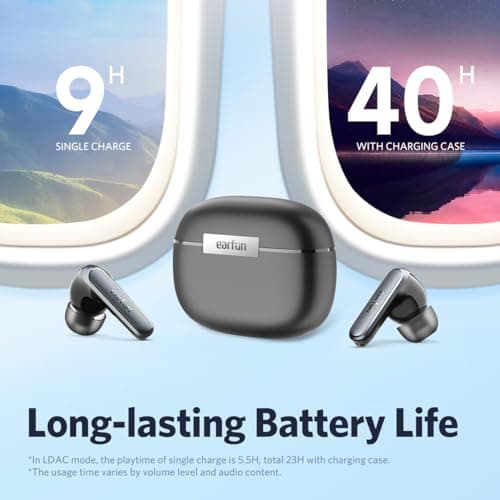 EarFun Air 2 Wireless Earbuds, 10mm Drivers with LDAC Bluetooth Earbuds, Hi-Res Audio, Bluetooth 5.3 with Multipoint Connection, 4 Mics, Wireless Charging, 40H Playtime, App Customization, IPX7 6