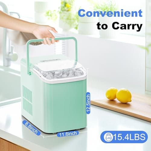 NEWBULIG Ice Makers Countertop with Handle, Portable Ice Machine, 9 Bullet Ice Cubes in 6 Mins, 26lbs in 24Hrs, Auto-Cleaning, with Basket and Scoop, for Home, Kitchen, RV, Camping, Green 8