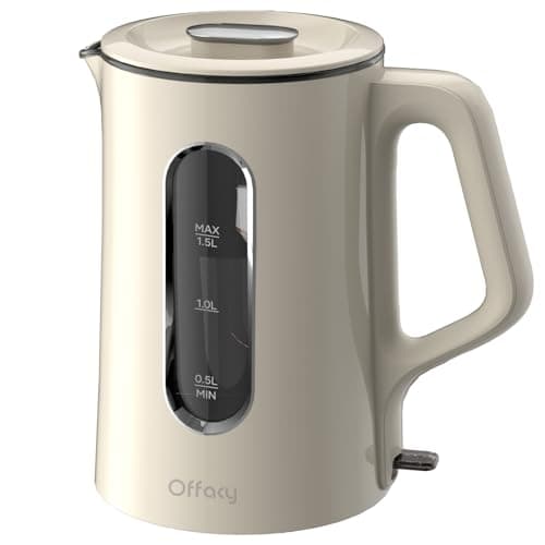 OFFACY Electric Kettle, Double Wall Glass Inner, Hot Water Boiler Heater Pot, 1.5-Liter, 1200 Watts for Fast Boiling, 53oz BPA Free, White