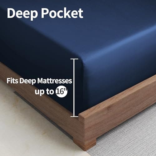 Bamboo Viscose Cooling Fitted Sheet King Size Only, 400 Thread Count, 16" Deep Pocket Cooling Bottom Sheets for Hot Sleeper, Silky Soft Breathable (King, Navy Blue 5