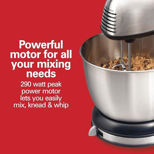 Hamilton Beach Classic Stand and Hand Mixer, 4 Quarts, 6 Speeds with QuickBurst, Bowl Rest, 290 Watts Peak Power, Black and Stainless 5