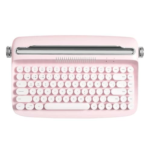 YUNZII ACTTO B303 Wireless Typewriter Keyboard, Bluetooth Connection, Cute Retro Aesthetic Design with Integrated Stand for Tablet, Phone, PC and Win/Mac/Android(B303, Baby Pink)