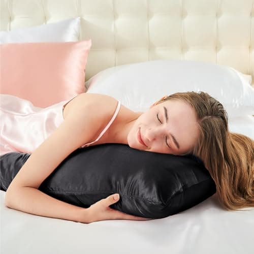 BEDELITE Satin Body Pillow Cover, Super Soft and Cooling Body Pillow Pillowcase for Hair and Skin, Breathable Silky Full Long Pillowcase Cover(20"x54", Black) 5