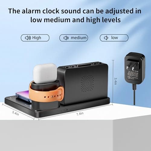 YEAPOWER Wireless Fast Charging Station - 7 in 1 Alarm Clock with Wireless Charger Stand - Charging Dock for Apple,for Samsung Galaxy Multiple Devices - for iPhone Watch,for Airpods (Black) 8
