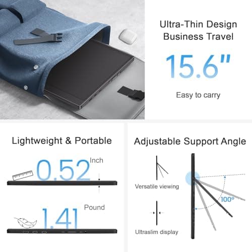 UFYQL Portable Monitor 15.6-inch FHD 1080P Ultra-Slim Travel External Monitor HDR IPS Gaming Display with Kickstand &Speakers USB-C HDMI Plug&Play，for Laptop PC Phone PS4/5 Xbox Switch 6