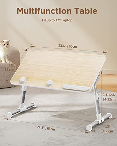 SAIJI Laptop Bed Tray Table, Adjustable Home Office Standing Desk Portable Lightweight Foldable Lap Desk for Sofa Couch Floor Working Studying Reading Writing Eating,Fit Up to 17" Laptop(Large,Teak) 6