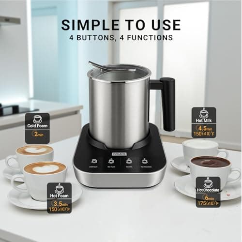 FUNLAVIE 4-in-1 Electric Milk Frother and Steamer, Large 13.5oz Stainless Steel Pitcher, Hot & Cold Foam Maker and Milk Warmer for Lattes, Cappuccinos, Macchiato,Hot Chocolate, Dishwasher Safe 5